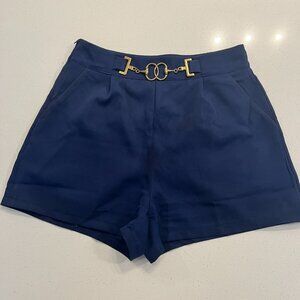 Classic Navy Dress Shorts – Brass Ornament Front – Tailored Fit – Small (30” Wai